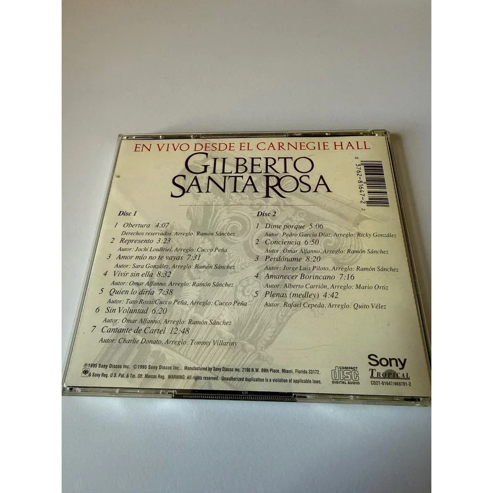 Gilberto Santa Rosa En Vivo Desde El Carnegie Hall 2-Disc CD 1995 Salsa Live